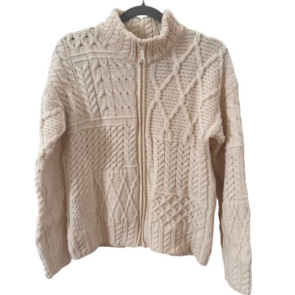 Carriag Donn Sweaters - Carriag Donn Made in Ireland 100% Merino Wool Zip Up Cardigan Sweater White Sz M